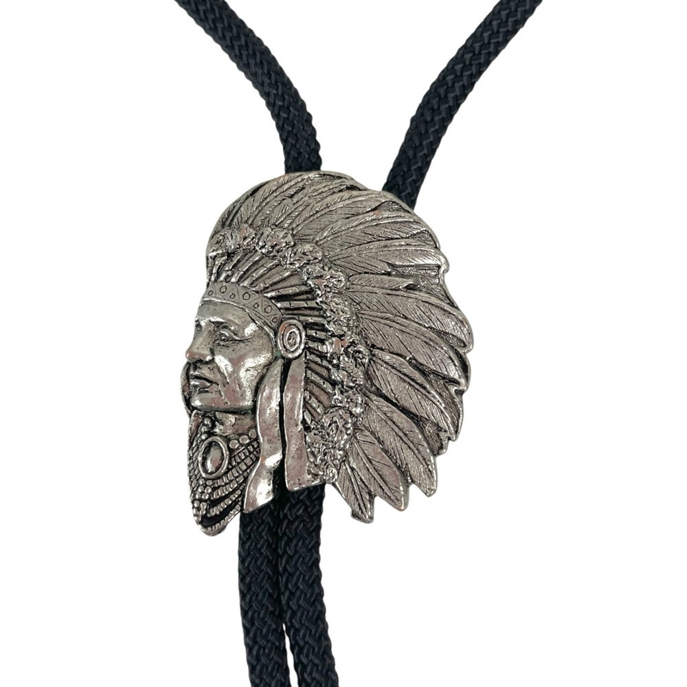Vintage Siskiyou 1994 Bolo Tie Indian Chief Head Pewter, Adjustable Southwestern